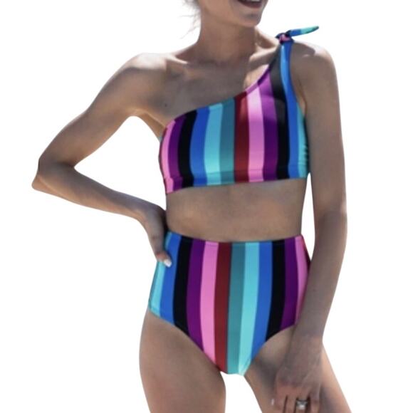Old Navy Multicolor Stripe Single Shoulder Bikini Top Womens Large - Picture 5 of 5